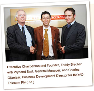 Executive Chairperson and Founder, Taddy Belcher with Wynand Smit, General Manager, and Charles Gijzelaar, Business Development Director for INOVO Telecom Pty (Ltd.)